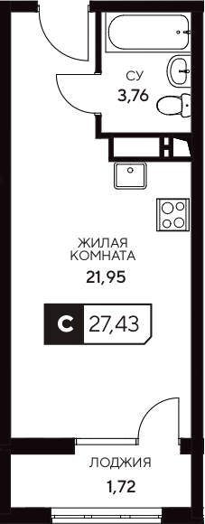 Планировка — Центральный. Гамма, Студия, 26 м²