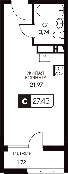 Планировка — Центральный. Гамма, Студия, 26 м²
