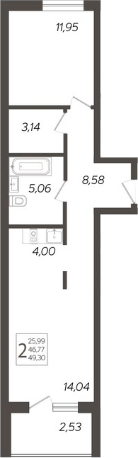 Планировка — Кислород, 2-комн., 47 м²