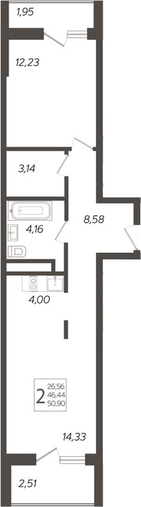 Планировка — Кислород, 2-комн., 46 м²