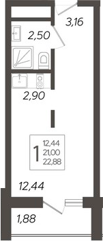 Планировка — Кислород, Студия, 21 м²