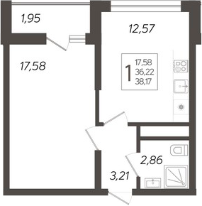 Планировка — Кислород, 1-комн., 36 м²