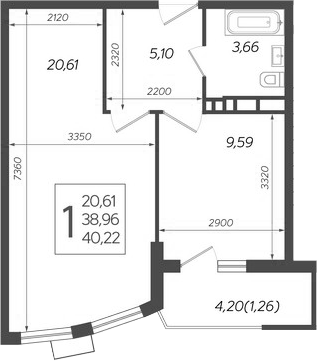 Планировка — Режиссер, 1-комн., 39 м²