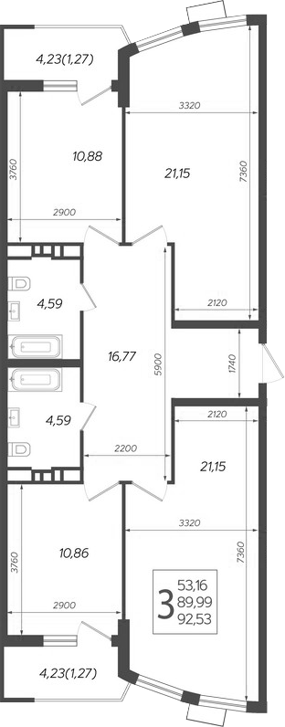 Планировка — Режиссер, 3-комн., 90 м²