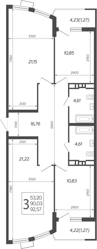 Планировка — Режиссер, 3-комн., 90 м²