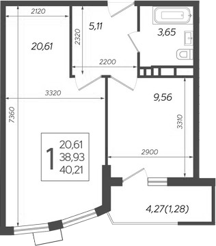 Планировка — Режиссер, 1-комн., 39 м²