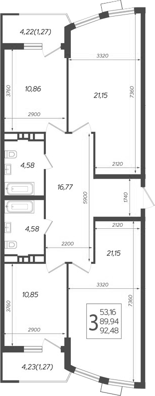 Планировка — Режиссер, 3-комн., 90 м²