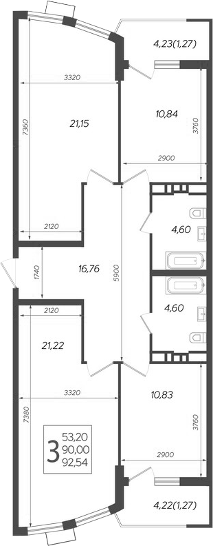Планировка — Режиссер, 3-комн., 90 м²