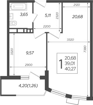 Планировка — Режиссер, 1-комн., 39 м²