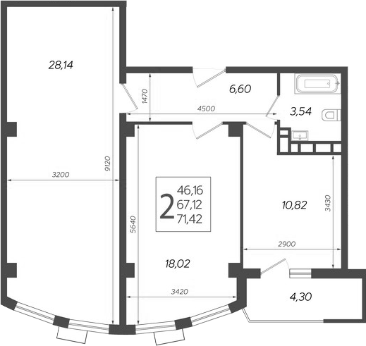 Планировка — Режиссер, 2-комн., 67 м²
