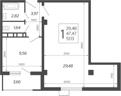 Планировка — Режиссер, 1-комн., 47 м²