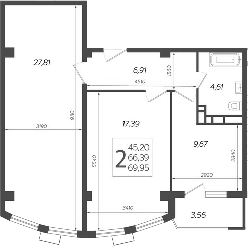 Планировка — Режиссер, 2-комн., 66 м²