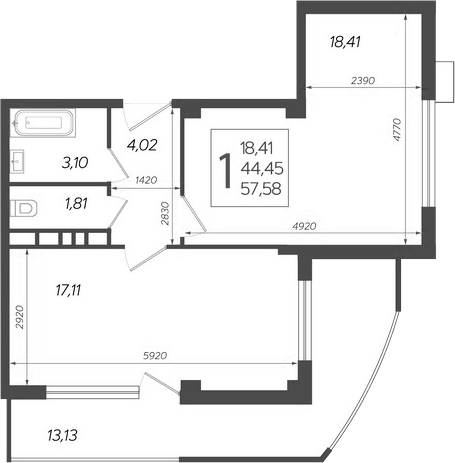 Планировка — Режиссер, 2-комн., 44 м²