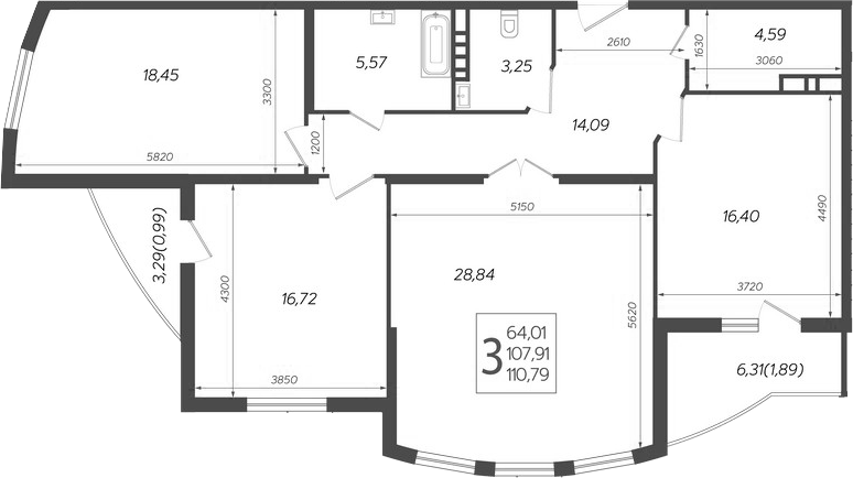 Планировка — Режиссер, 4-комн., 108 м²