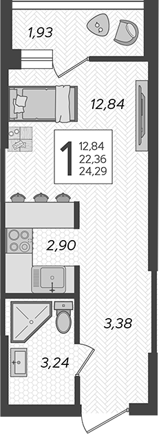 Планировка — Кислород, Студия, 23 м²
