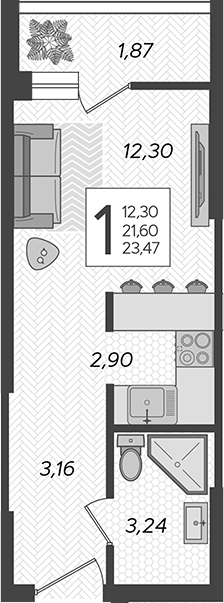 Планировка — Кислород, Студия, 22 м²