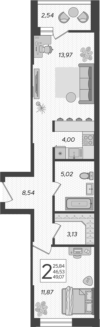 Планировка — Кислород, 2-комн., 48 м²