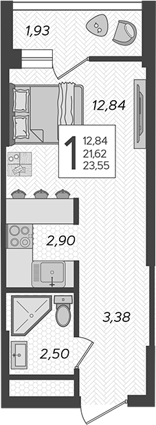 Планировка — Кислород, Студия, 23 м²