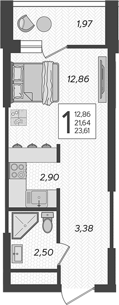 Планировка — Кислород, Студия, 22 м²