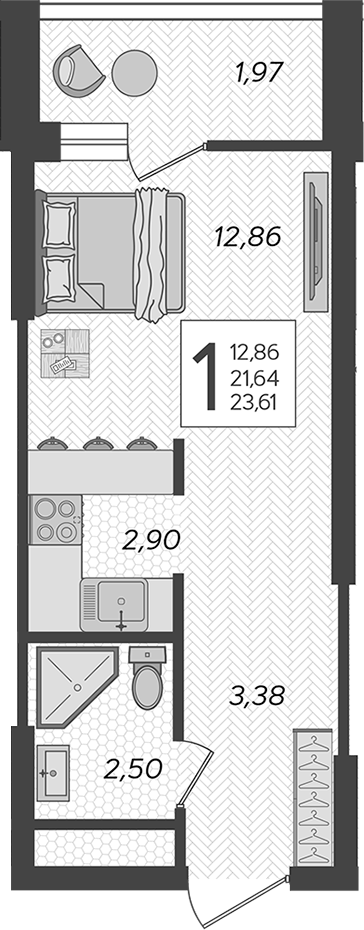 Планировка — Кислород, Студия, 22 м²
