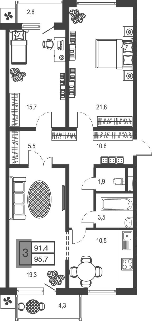 Планировка — Дом у озера, 3-комн., 89 м²