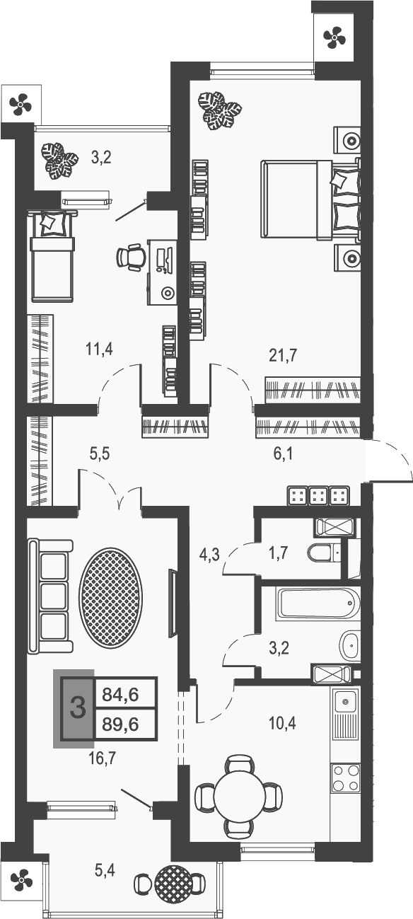 Планировка — Дом у озера, 3-комн., 81 м²