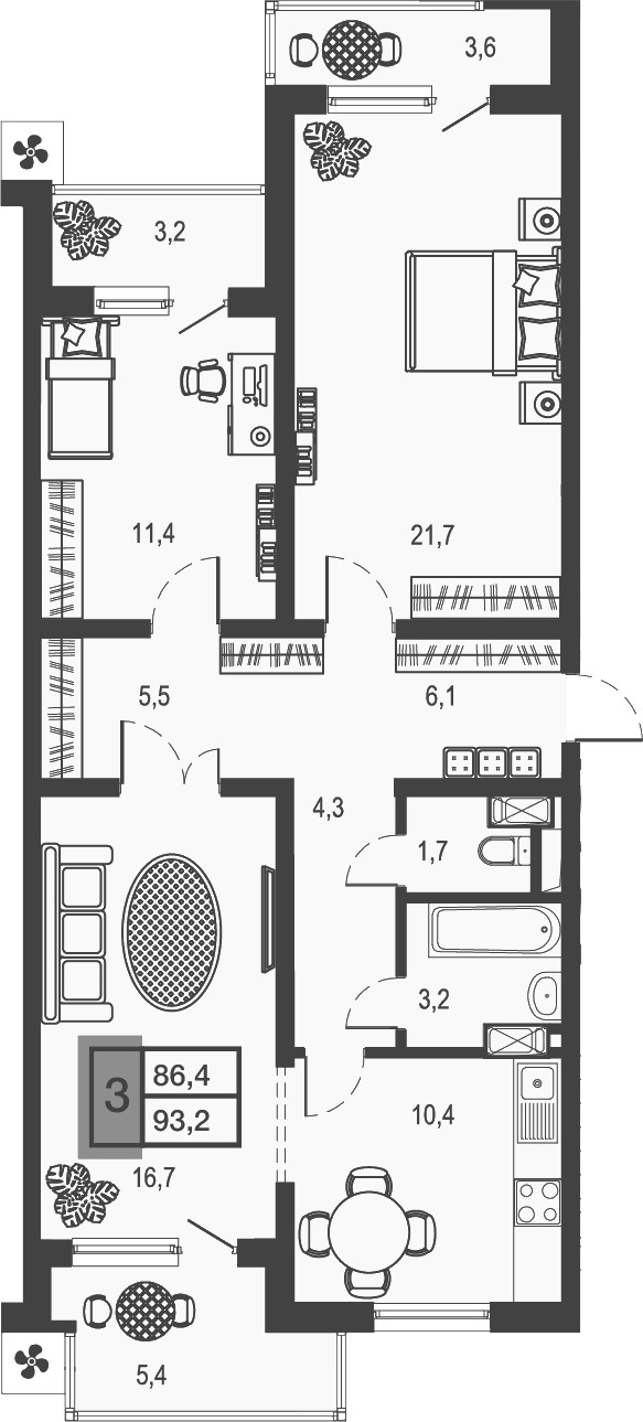 Планировка — Дом у озера, 3-комн., 80 м²