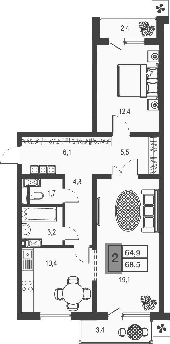 Планировка — Дом у озера, 2-комн., 63 м²
