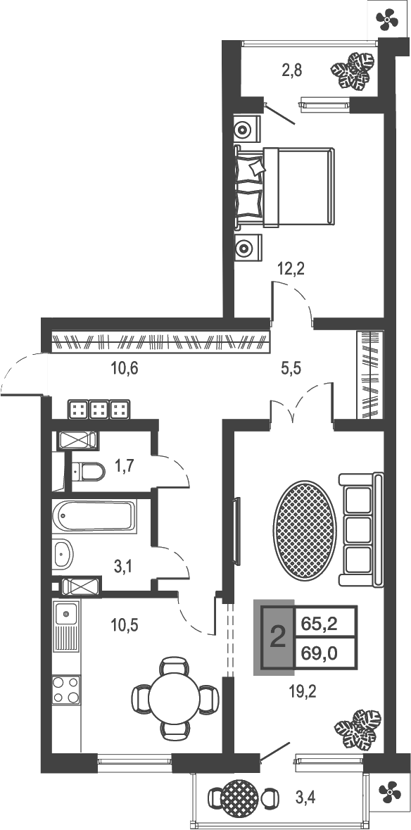 Планировка — Дом у озера, 2-комн., 63 м²