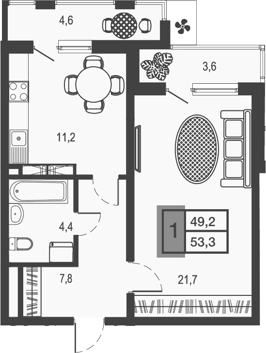 Планировка — Дом у озера, 1-комн., 45 м²