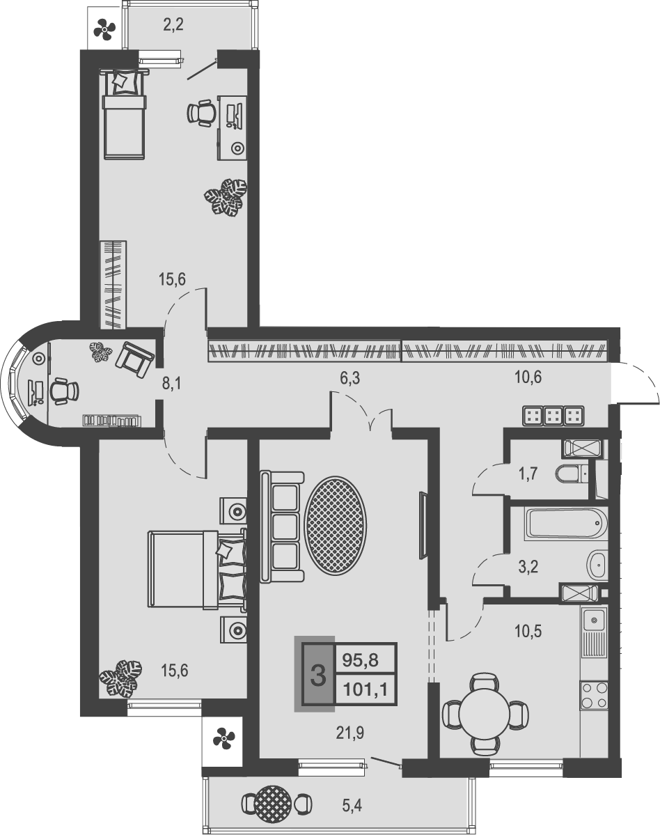 Планировка — Дом у озера, 3-комн., 94 м²