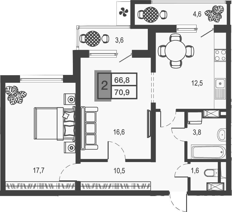 Планировка — Дом у озера, 2-комн., 63 м²