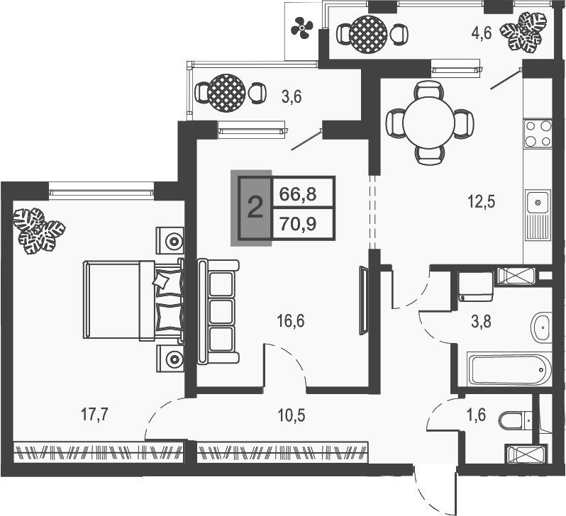 Планировка — Дом у озера, 2-комн., 63 м²