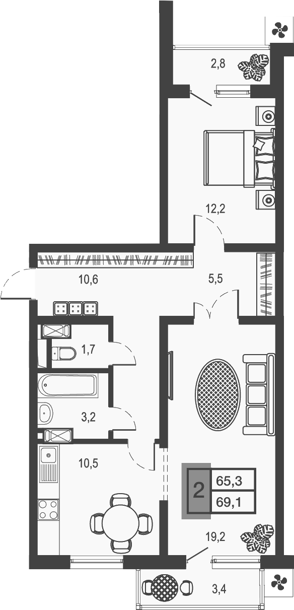 Планировка — Дом у озера, 2-комн., 63 м²