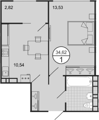 Планировка — Событие, 1-комн., 32 м²