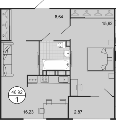 Планировка — Событие, 2-комн., 51 м²
