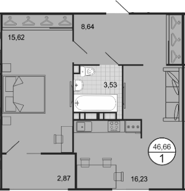 Планировка — Событие, 2-комн., 44 м²