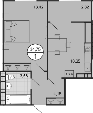 Планировка — Событие, 1-комн., 32 м²