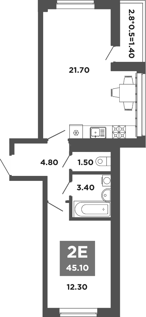 Планировка — NEO-квартал Красная площадь, 2-комн., 44 м²