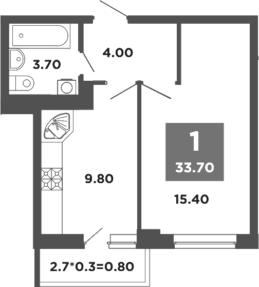 Планировка — NEO-квартал Красная площадь, 1-комн., 33 м²