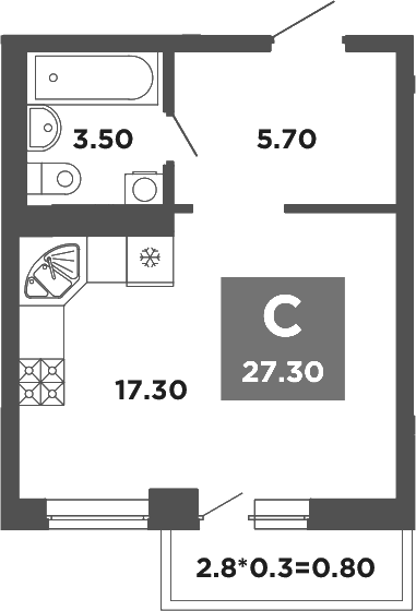 Планировка — NEO-квартал Красная площадь, Студия, 27 м²