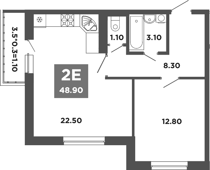 Планировка — NEO-квартал Красная площадь, 2-комн., 48 м²