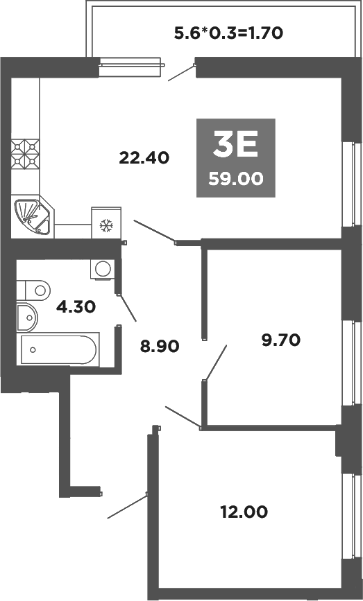 Планировка — NEO-квартал Красная площадь, 3-комн., 57 м²