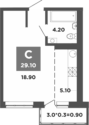 Планировка — NEO-квартал Красная площадь, Студия, 28 м²