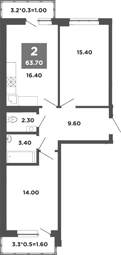 Планировка — NEO-квартал Красная площадь, 3-комн., 61 м²