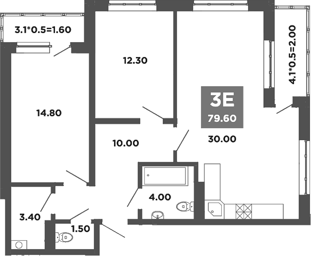 Планировка — NEO-квартал Красная площадь, 3-комн., 76 м²