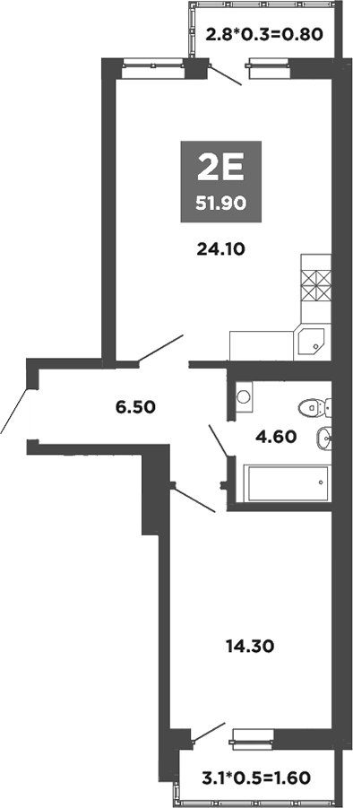 Планировка — NEO-квартал Красная площадь, 2-комн., 50 м²
