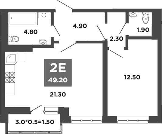 Планировка — NEO-квартал Красная площадь, 2-комн., 48 м²