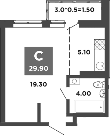 Планировка — NEO-квартал Красная площадь, Студия, 28 м²