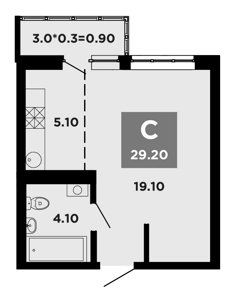 Планировка — NEO-квартал Красная площадь, Студия, 28 м²